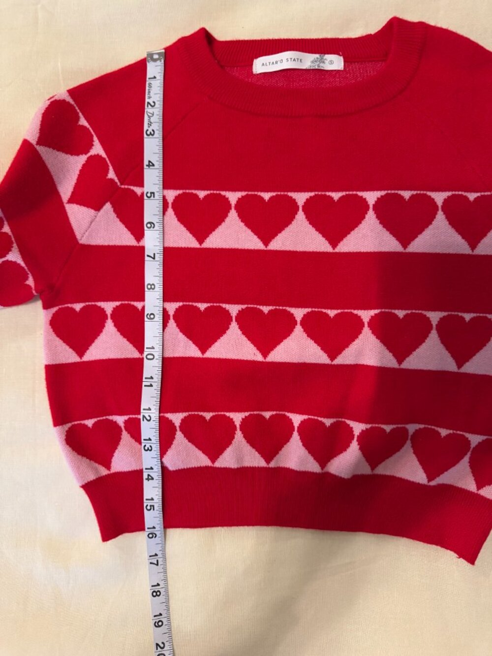 ❤️ Altar’d State Juliette Heart Cropped Sweater Red Pink S Valentine - Picture 6 of 9